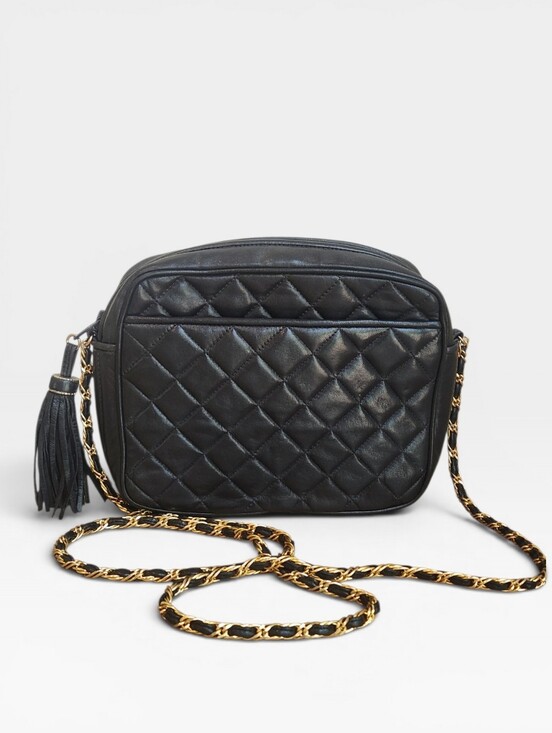 Jay Herbert Handbags - Vintage Jay Herbert Quilted Black Leather Crossbody Bag Gold Chain and Tassel